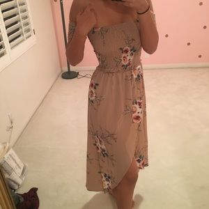 Beautiful tan summer dress with floral detailing